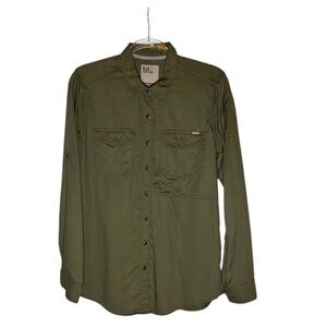 5.11 Tactical Army Olive Green Tencel 5.11 Button Down Roll tab Shirt Top